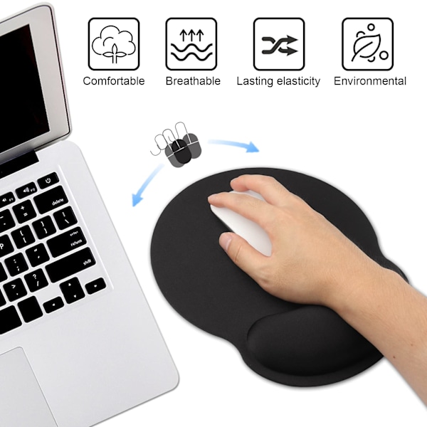 Musmatta med handledsstöd, halkfri PU-bas för stabilitet, tvättbar design för enkelt underhåll, 3 mm tjock konstruktion säkerställer hållbarhet