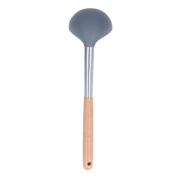 Suppeske Soft Safe Holdbar Silikone Material Non-stick Ridsefast Træhåndtag Ladel Ske