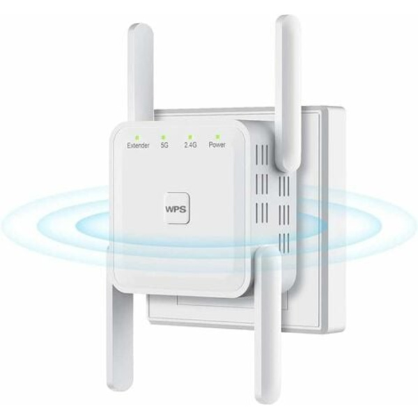 WiFi-förstärkare, förstärkare, repeater för hem och utomhus, superförstärkare 1200 Mbps (6000 kvm), 2,4 och 5 GHz WiFi Dual Band WPS WiFi-signal stark