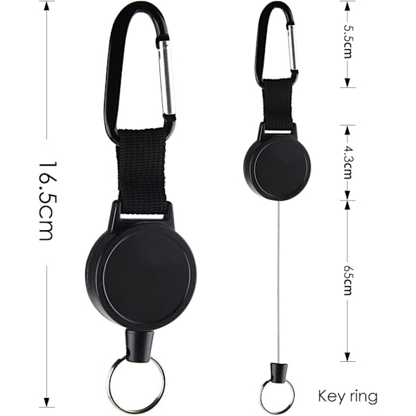 2-pack infällbar nyckelring, infällbar ID-brickahållare med 65 cm/25 tum stålvajer