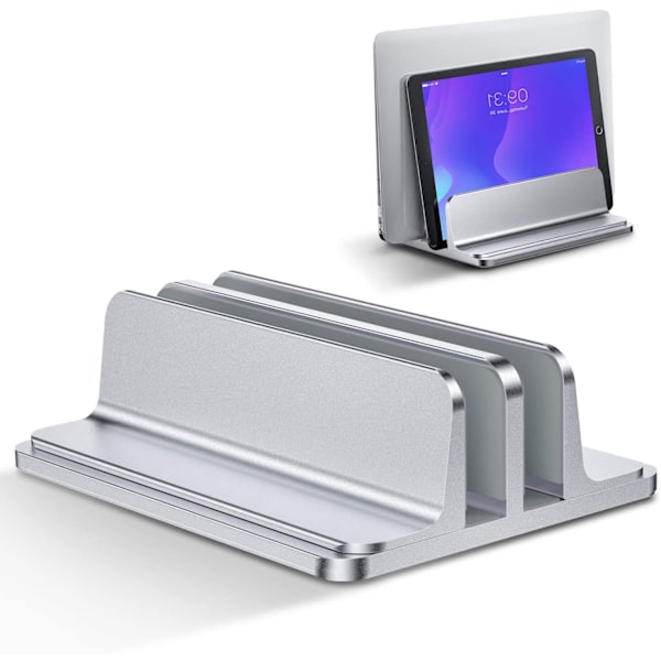 Innovativt Dubbelspårs Vertikalt Laptopställ, Premium Sandblästrad Aluminiumlegering Skrivbordshållare För Alla Enheter Upp Till 17,3 Tum - Optimerar Utrymme