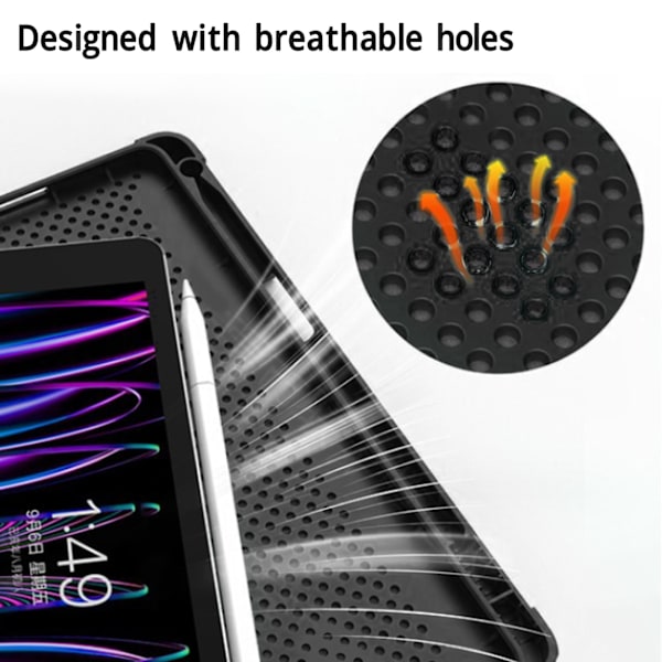 Tablet Etui Sort Åndbar Præcise Udskæringer Blyantholder Magnetisk Lukning PU Læder Etui til IOS Tablet 10.2in