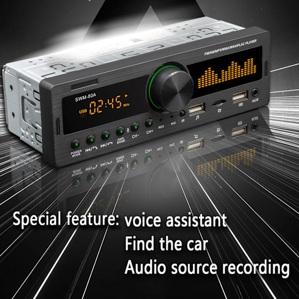 Auton stereot MP3-soitin 12V Bluetooth 5.0 AUX-tulo FM AM -radio Virrankatkaisun muistitoiminto Auton stereot värikkäillä valoilla 80A