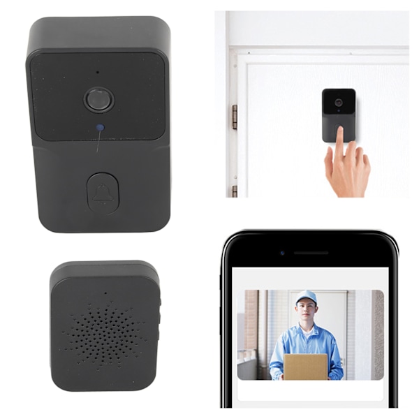 WIFI Video Dörrklocka HD 1080P IR Nattvision Fjärrvisuell Intercom Dörrklocka för Hem Svart