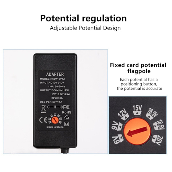 65W 3A Strömadapter Portabel Universell 8 Plug DC USB Strömadapter för Laptop LED-Display Övervakningsutrustning PowerUK-Kontakt