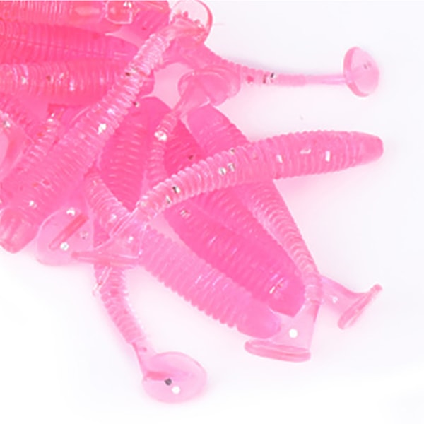 50 stk 5 cm myke fiske lokker T hale larve orm agn fisketutstyr tilbehør rosa