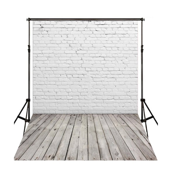 Valkoinen tiiliseinä puulattialla valokuvaustausta vinyyli valokuva tausta kangas valokuvastudio valokuvaus rekvisiitta 1.6x2.3yd