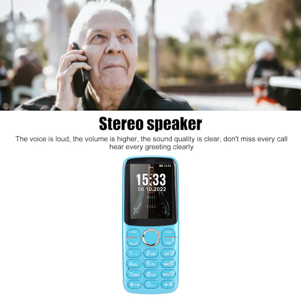 Olåst Senior Mobiltelefon 2G 2.4 Tum HD-Skärm Dubbla Kort 2500mAh Batteri SOS Hög Röst Stor Knapp Mobiltelefon för Äldre Barn 100 till 240V Lätt