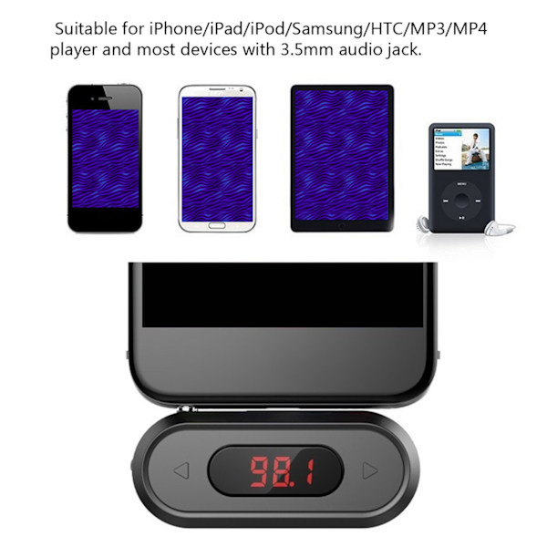 3,5MM Audio Hoved Mobiltelefon Tablet FM Transmitter Indbygget 300mAh Batteri