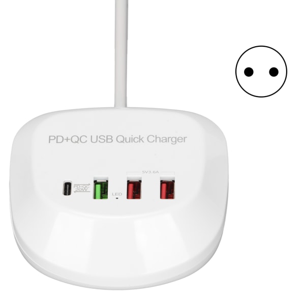 T3P USB-plugg multiportlader, multifunksjonell 4-porters PD QC3.0 USB-laderhub 100-240V