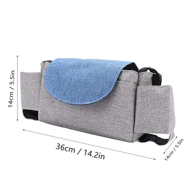 Barnvagn Multi Pocket Förvaringsväska Justerbart Spänne Handvagn Hängande Väska Multi Pocket Barnvagnsväska Grå Blå