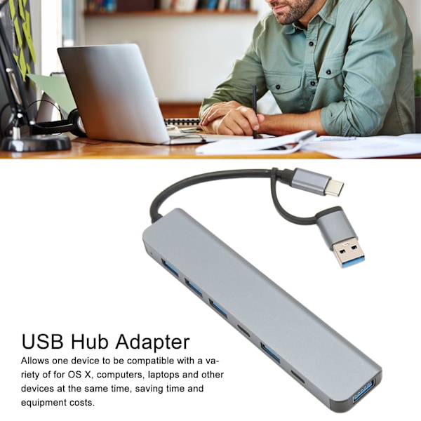 USB 3.0 USB C -keskitin 7-in-1 USB C -keskitin 5 USB 3.0 2 USB C -portti 7-in-1 moniporttisovitin Windows OS X -käyttöjärjestelmälle