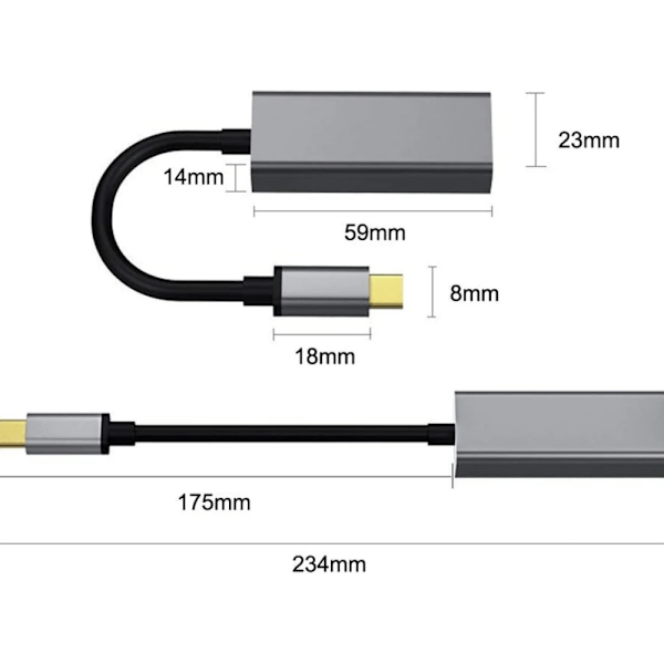Thunderbolt 3-kompatibel adapter, Plug-and-Play USB C till Ethernet med halkfri design, aluminiumhölje med stabil anslutning, kompatibel med