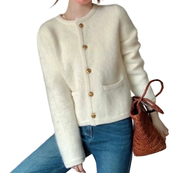 Elegant mohair kofta för damer tidig höst stickad cardigan högkvalitativ yttertopp