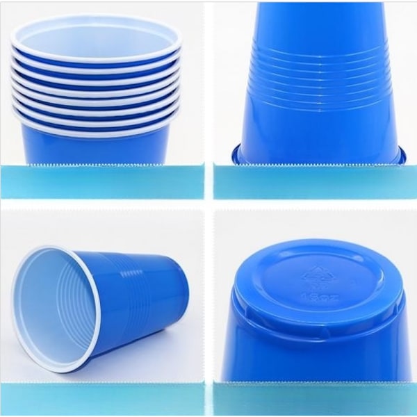 Återanvändbara blå plastmuggar, starka och robusta festmuggar för bål, läsk, vin, öl, idealiska för bröllop, födelsedagar, fester, jul,