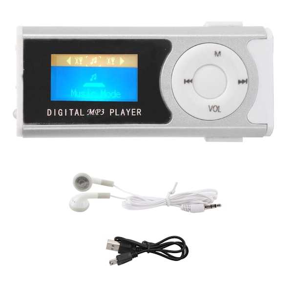 Bærbar Sports MP3 Lommelygte Mini BackClip LCD Mini Skærm Musik Media Player(Sølv )