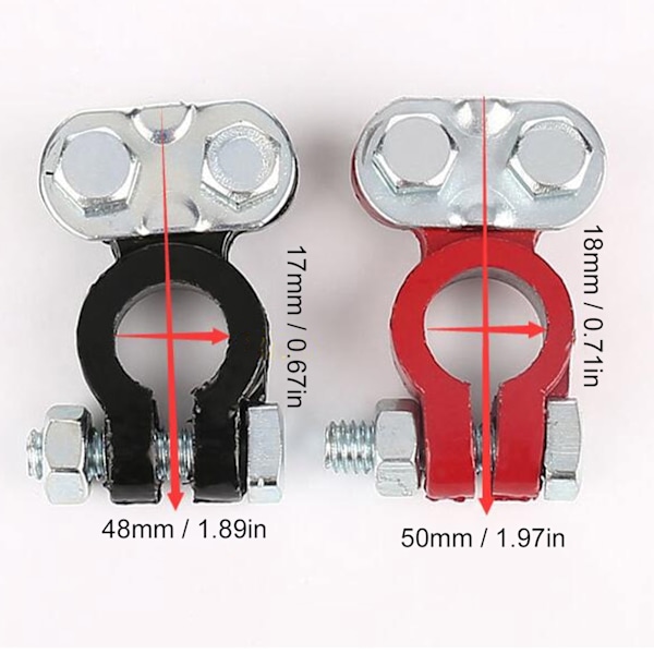 2 stk batterikabelklemmer i aluminiumlegering, universelle tilbehør for bil