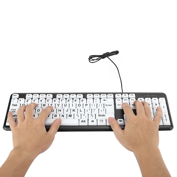 Svart tangentbord för svagsynta med USB-kabel, tangentbord för äldre med vita stora tryckta tangenter