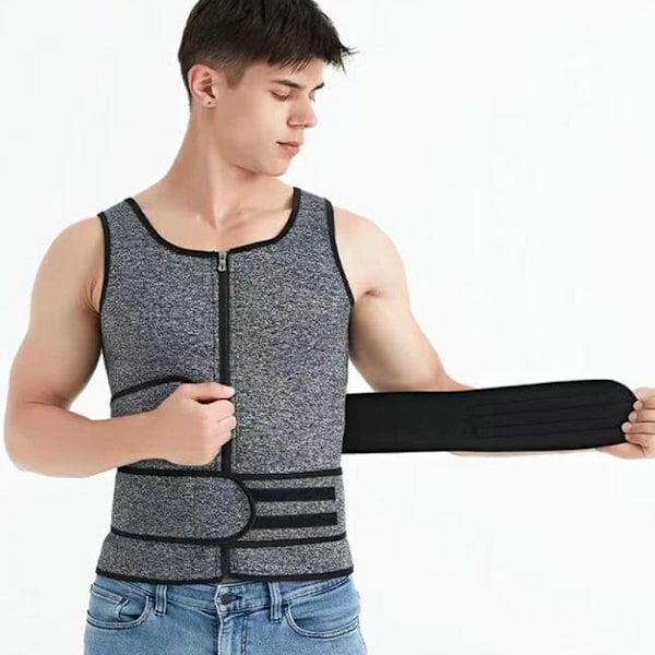 Herre Neopren Sauna Glidelås Midjetrener Vest Tank Top Trimmer Body Shaper Korsett Vest