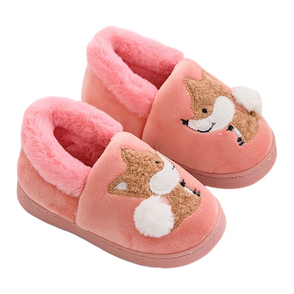 1 par Tofflor för småbarn, Pälsfodrade Varma Slip-On Hemtofflor Söta Vintertofflor Halkfria Innetofflor (räv) Light Pink 15cm