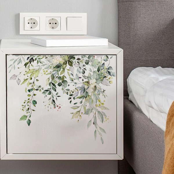 Gröna Växtblad Blommor Självhäftande Väggdekaler, Giftfritt Tåligt PVC-material Toalettsitslock Dekaler, Avtagbara Vattentäta För Släta Ytor