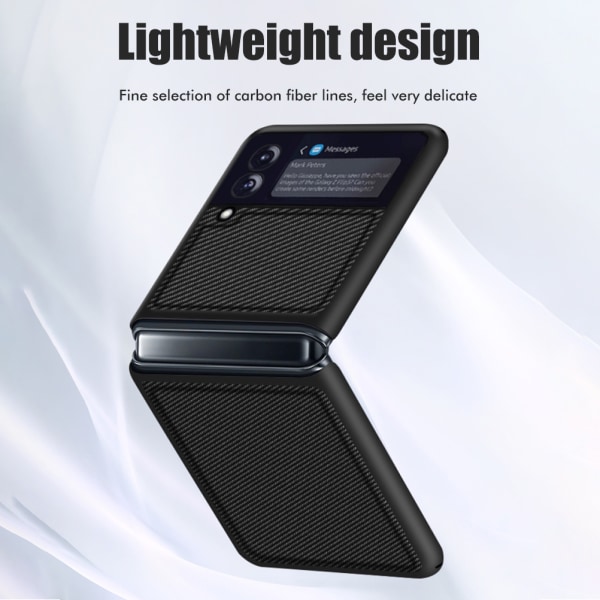 Carbon Fiber Mønster Telefon Etui Kompatibel til Samsung Z FLIP 3 Anti Fingerprint Beskyttende Cover All Inclusive Folding Telefon Cover