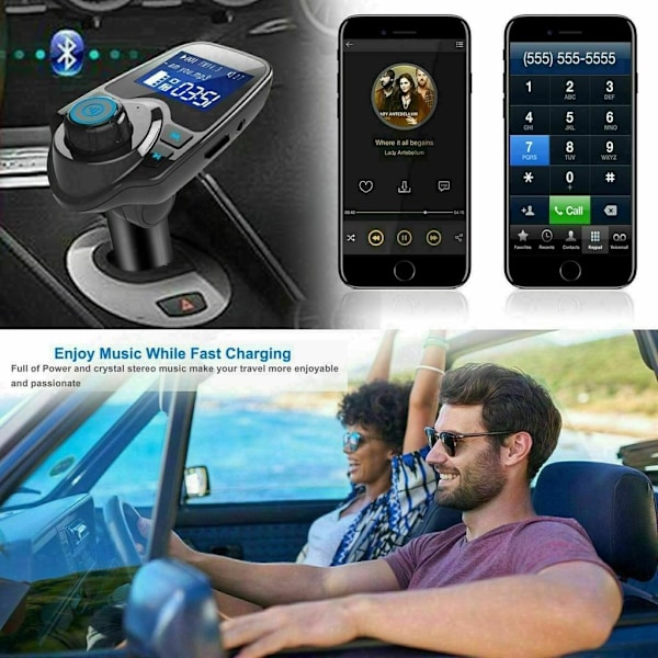 Högteknologisk biltillbehör, Bluetooth FM-sändare, brusreducering för tydliga samtal, justerbara FM-frekvenser, Hi-Fi stereoljudkvalitet, LCD