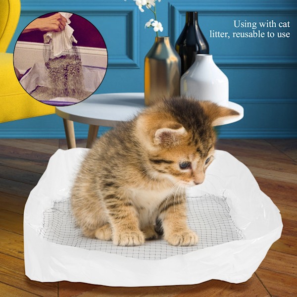 Återanvändbara Kattsandslådefoder, Starka och Hållbara, Miljövänlig PE Nylon Skyddar Kattsandlådegolv, Kattsandslådefoder, 10 st/set