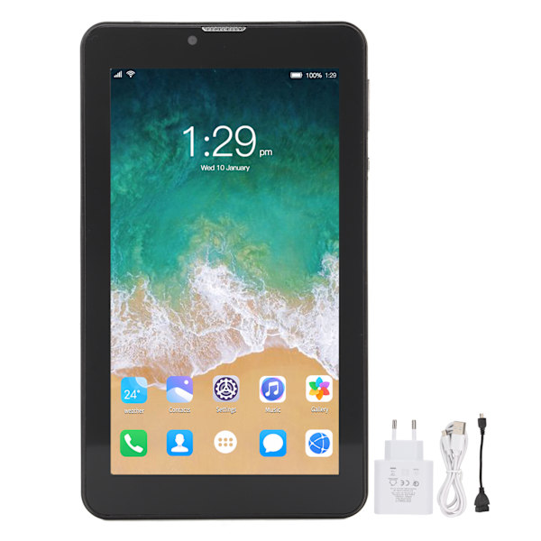 7-tums surfplatta Octa Core-processor 2 GB RAM 32 GB ROM 5G WIFI Dual Band Tablet PC för Android 10 100‑240V Svart EU-kontakt
