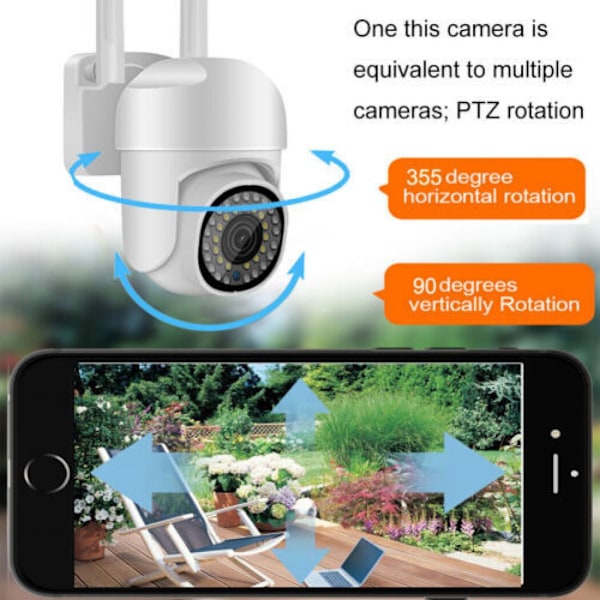 Trådlös 2 Megapixel Färg HD Säkerhetskamera, 360° PTZ Utomhusövervakning, WiFi IP PTZ med AI och Auto-spårning, Färg Night Vision, Hög Förstärkning