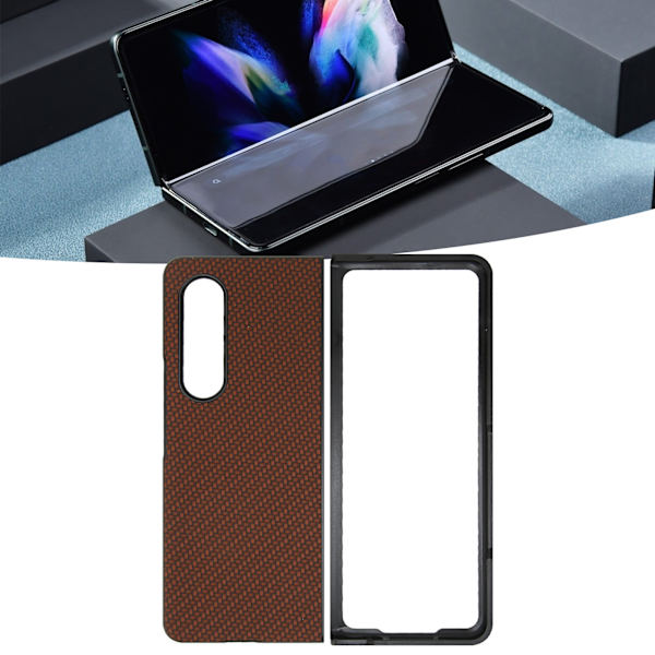 Telefonfodral Fällbar Mobiltelefon Skyddande Fodral Fullt Skydd för Galaxy Z Fold 3 Kolfiberstruktur Kaffe