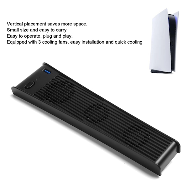 Spelkonsol Kylfläkt för PS5 USB-kylare med 3 fläktar för PS5 DE/CDROM Spelvärd (Svart)
