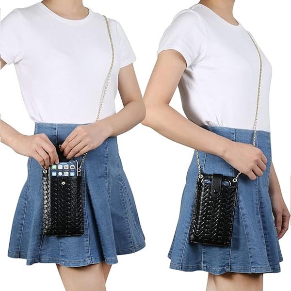 Naisten nahkainen pieni crossbody-laukku, matkapuhelinlaukku, lompakko, säädettävä hihna