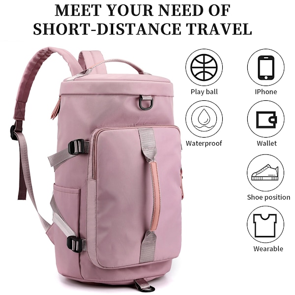 Resväska duffel Backpack, gym weekend vattentät duffelväska med skofack, lätt justerbar handbagage gymväska
