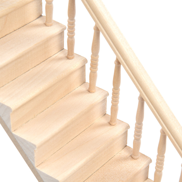 Dockhus Trappor Blanka Rundade Hörn Björk Material DIY Levande Söta 1/12 Skala Miniatyr Trapphus för Hantverk