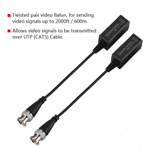 1 par HD CVI/AHD/TVI passiv transceiveradapter sändare video Balun CCTV UTP BNC Cat5