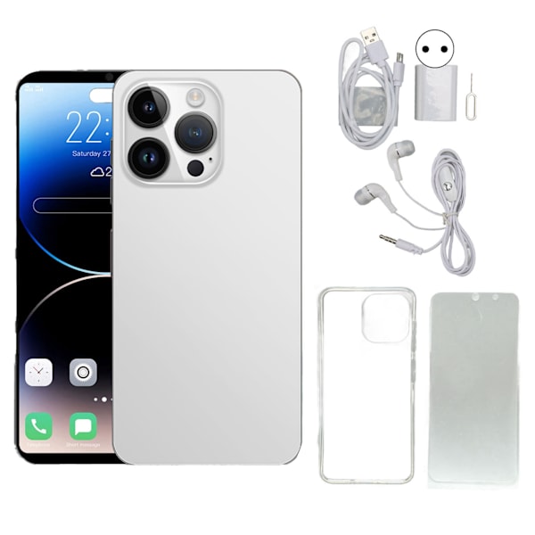 6,1-tums smarttelefon med tio kärnor, 2G, 4 GB, 64 GB, 8 MP, 16 MP, 7000 mAh för Android 11.0, mobil för dagligt bruk, 100–240 V, vit