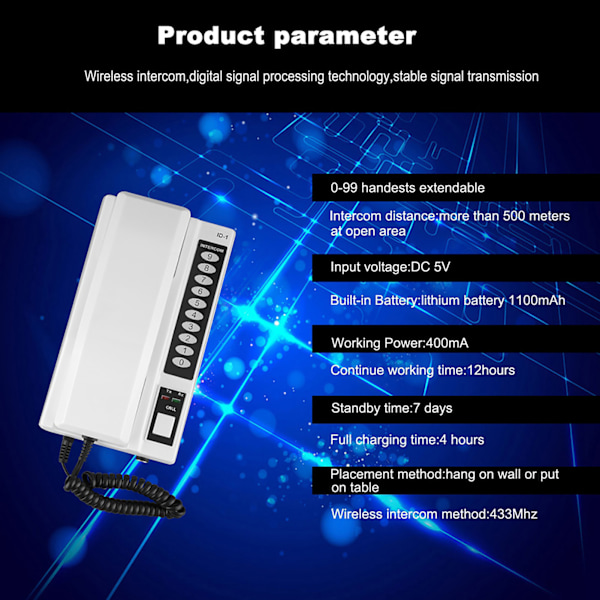 433Mhz trådlöst intercomsystem Säkra Walkie Talkie-handenheter Utbyggbar för lagerkontor