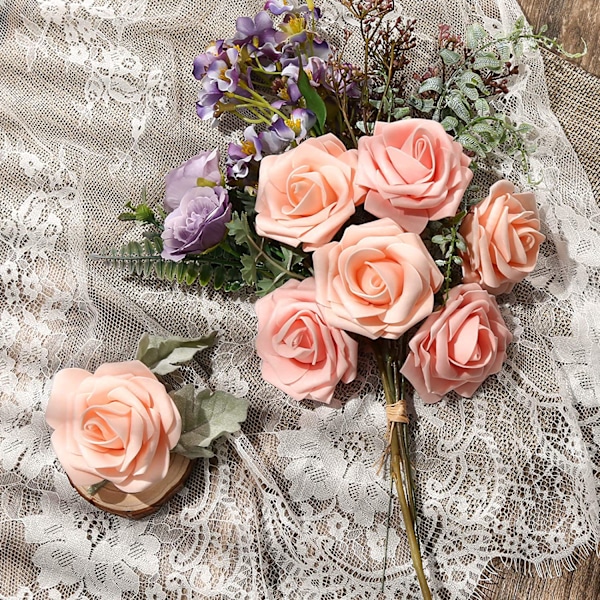 Kunstige roser, 25 stk falske blomster, dekorative blomster, skum