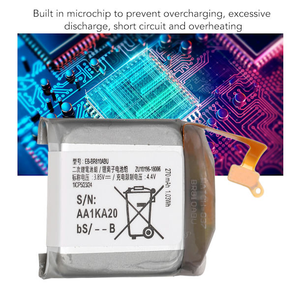 EB BR810ABU Batteriutbyte för Galaxy Watch Gear S4 42mm SM R810 R815U 1.03Wh 270mAh 3.85V Litiumjonbatteri