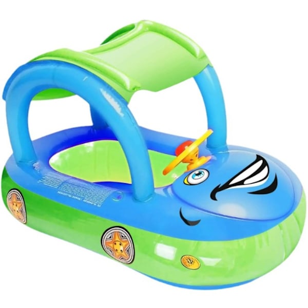 Uppblåsbar Baby Pool Float, Babybadring med Solskyddstak, Säkerhetssäte för Bilformade Poolleksaker, Justerbart Tak Upf50+