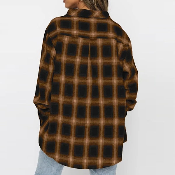 Oversized skjorta för dam, rutigt mönster, polyester, brun/svart, M INTL