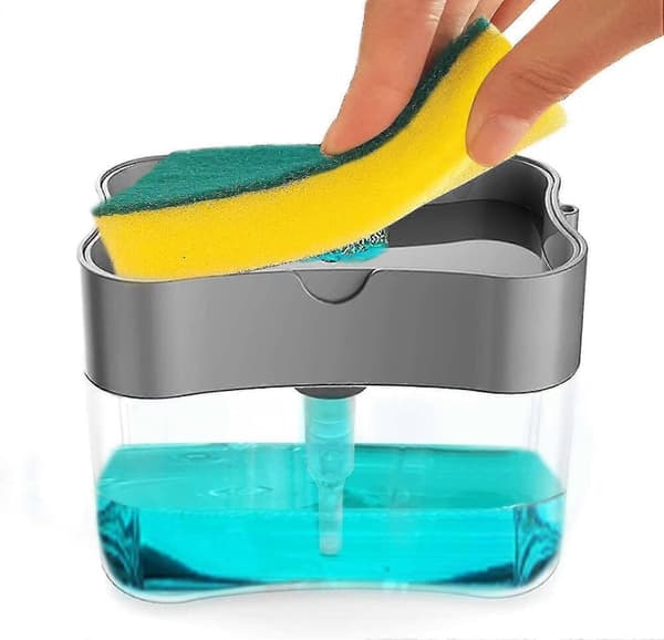 GETIT 2-i-1 oppvaskmiddeldispenser, såpedispenser svampholder, oppvaskmiddeldispenser benkeplate såpedispenser, såpepumpedispenser