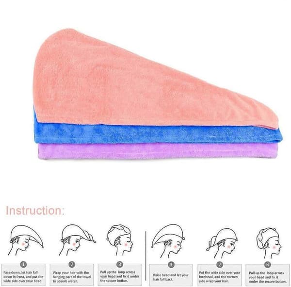 GETIT 3-pack mikrofiber turbanhårhanddukar: Absorberande, knappfästa – Passar alla