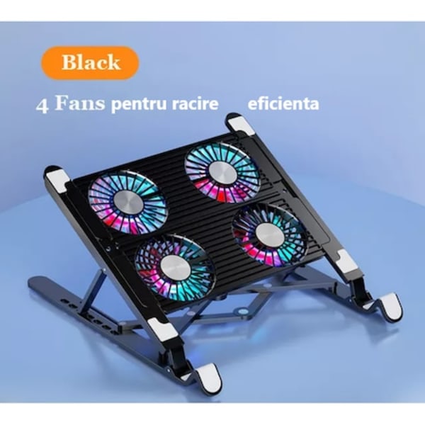 Køligere bærbar computer stand, med 4 x 80mm polare ventilatorer, RGB-belysning, 7 højdejusteringstrin, kompatibel med bærbar computer, notesbog, 10 tommer og 17,3 tommer