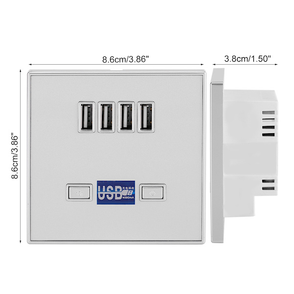 4-ports LED-lys USB-lader veggkontakt ladestasjon for byggeplasser 36V sølv