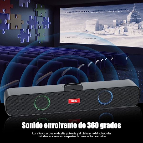 Kompakt Bluetooth Soundbar med Dynamisk Belysning, Förbättrad Bas & Volymknapp, Lämplig för Inom- & Utomhusbruk (Svart)