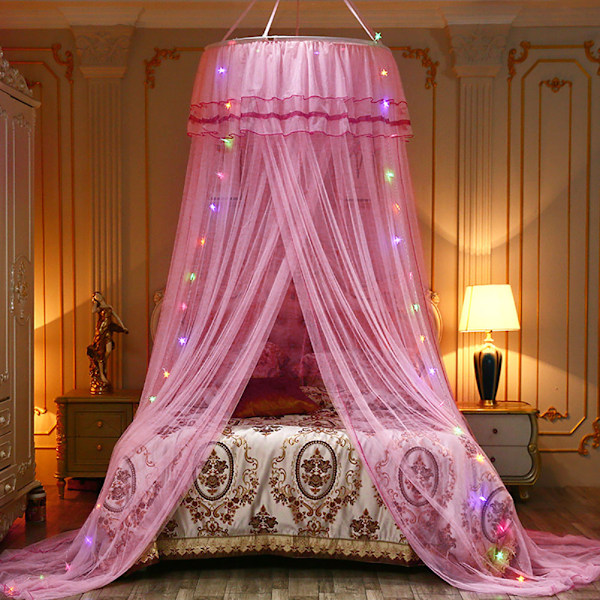 Rund baldakin prinsesse stil myggnett seng gardin netting (rosa)
