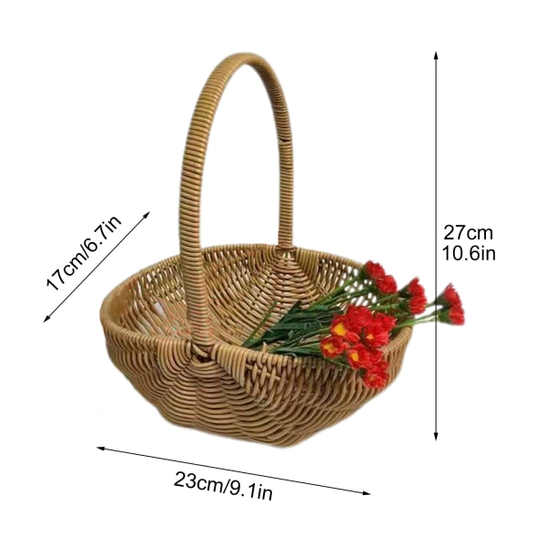 27*23*17cm Rattan-piknikkori Pääsiäiskukkien kori kahvalla Kudottu säilytyskori Koti- ja hääkoristeluun