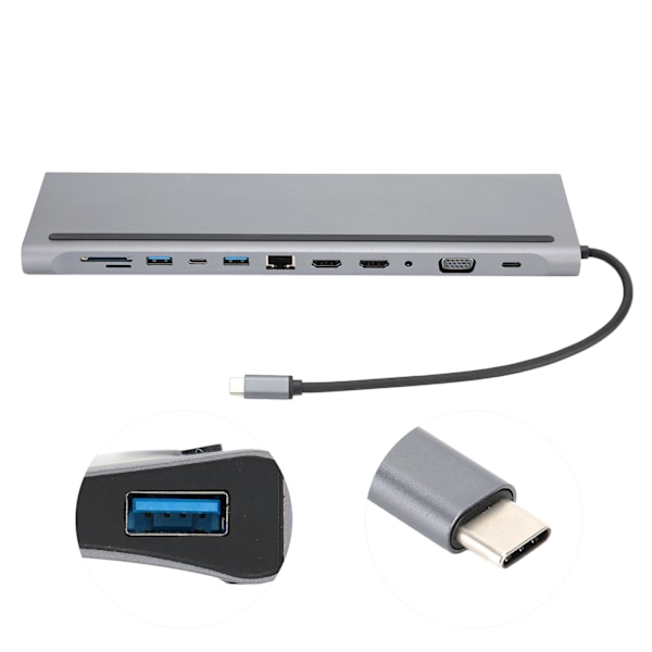 12-i-1 Hub Typ-C 3.0 Expansionsdocka till HDMI-kortläsare Multifunktionell Adapter